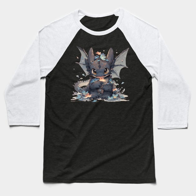 Black dragon love flowers! Baseball T-Shirt by HydraDreams